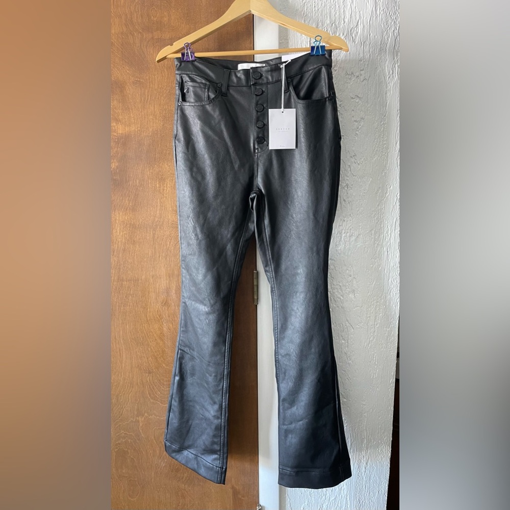 KanCan faux leather button fly high rise pants